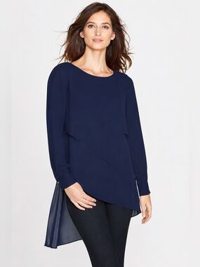 White House Black Market Navy Blue Asymmetrical Layered Tunic Top Women’s Size 8